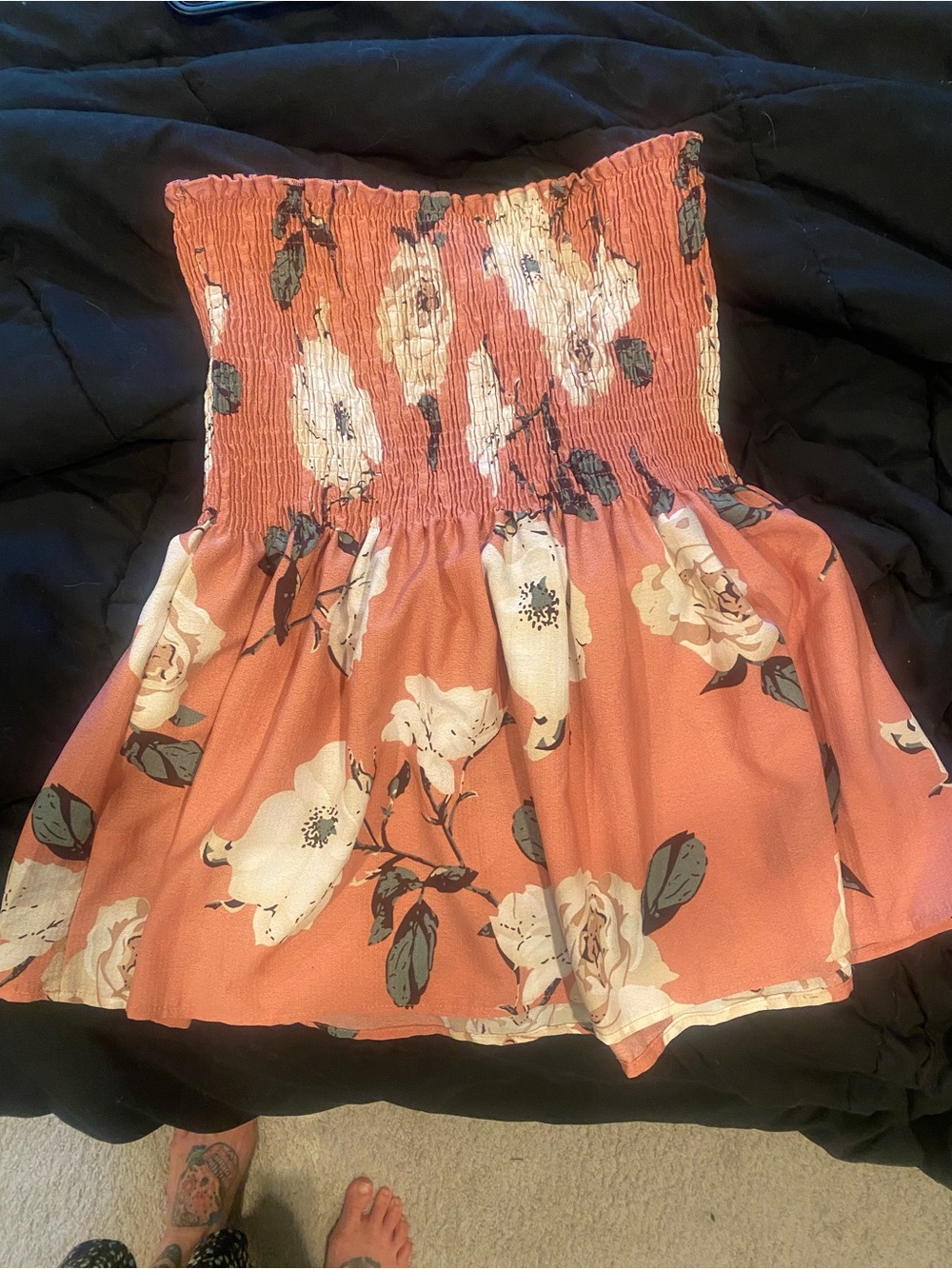 SHEIN Peach Floral Smocked Tank Top